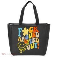 Fuck Around Find Out Smile Retro Groovy Funny Tote Bag thumb 0