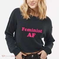 Feminist Af Feminism Retro Style Cool Gift Cropped Pullover Crew thumb 2