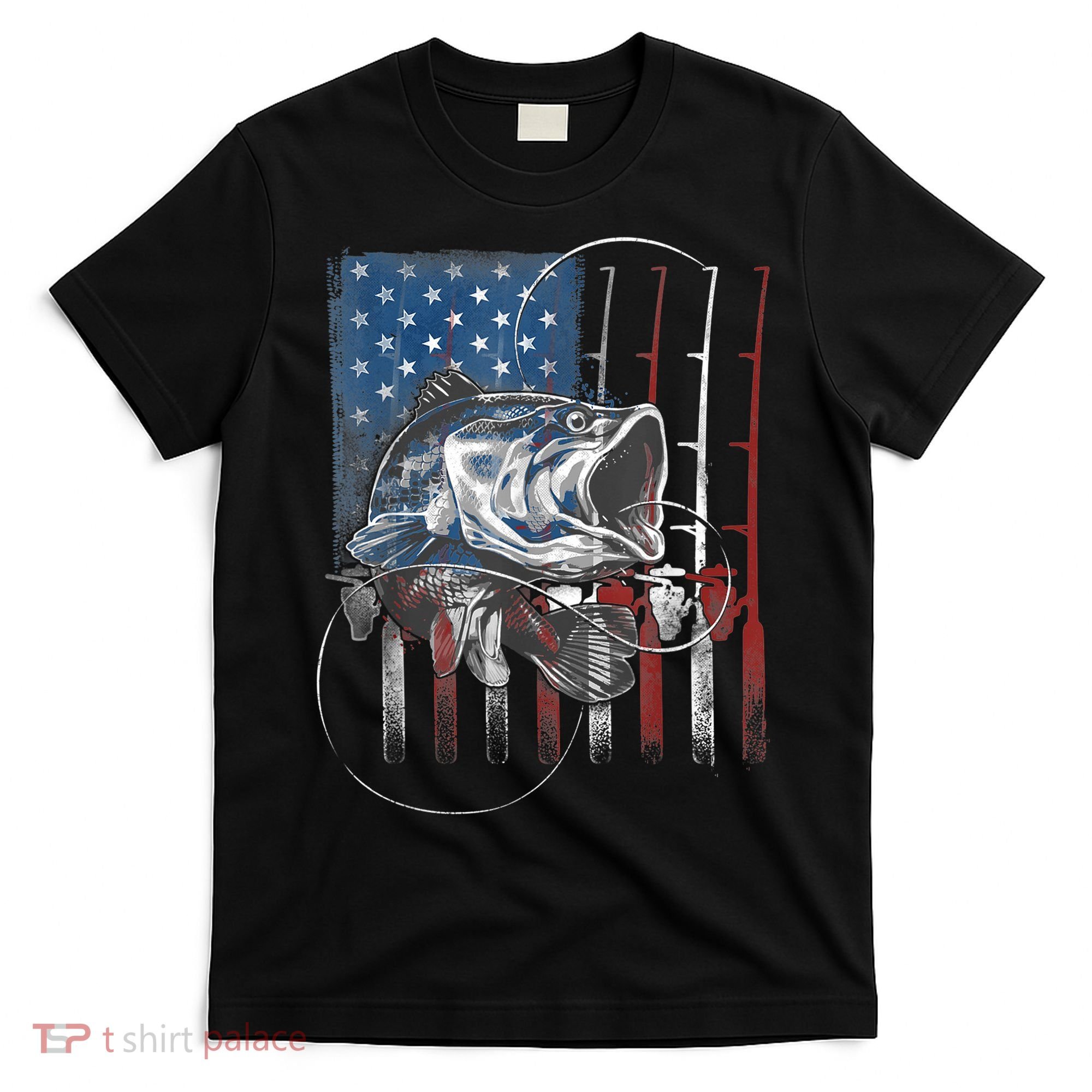 Fishing American Flag Vintage, USA Bass Fisherman T-Shirt