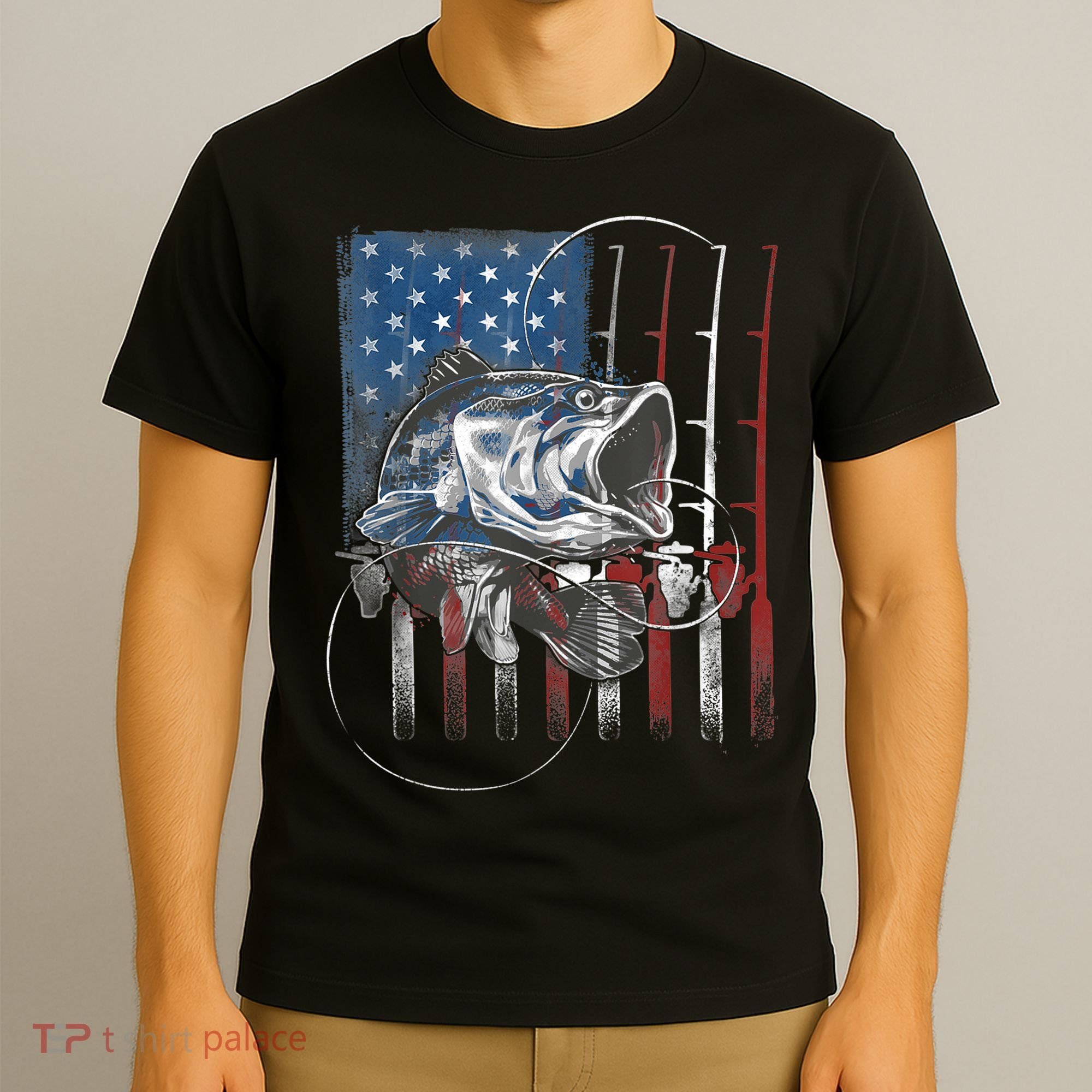 Fishing American Flag Vintage, USA Bass Fisherman T-Shirt