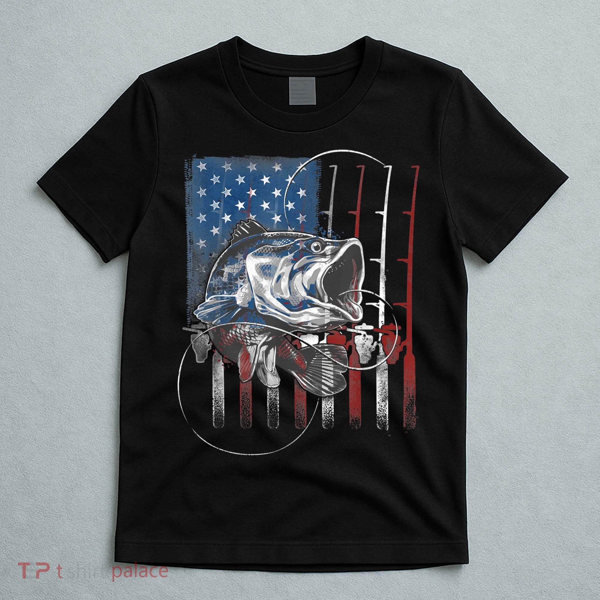 Fishing American Flag Vintage, USA Bass Fisherman T-Shirt