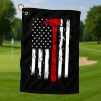 Fire Ax Fire Departt Firefighter American Axe Flag Gift Golf Towel thumb 1