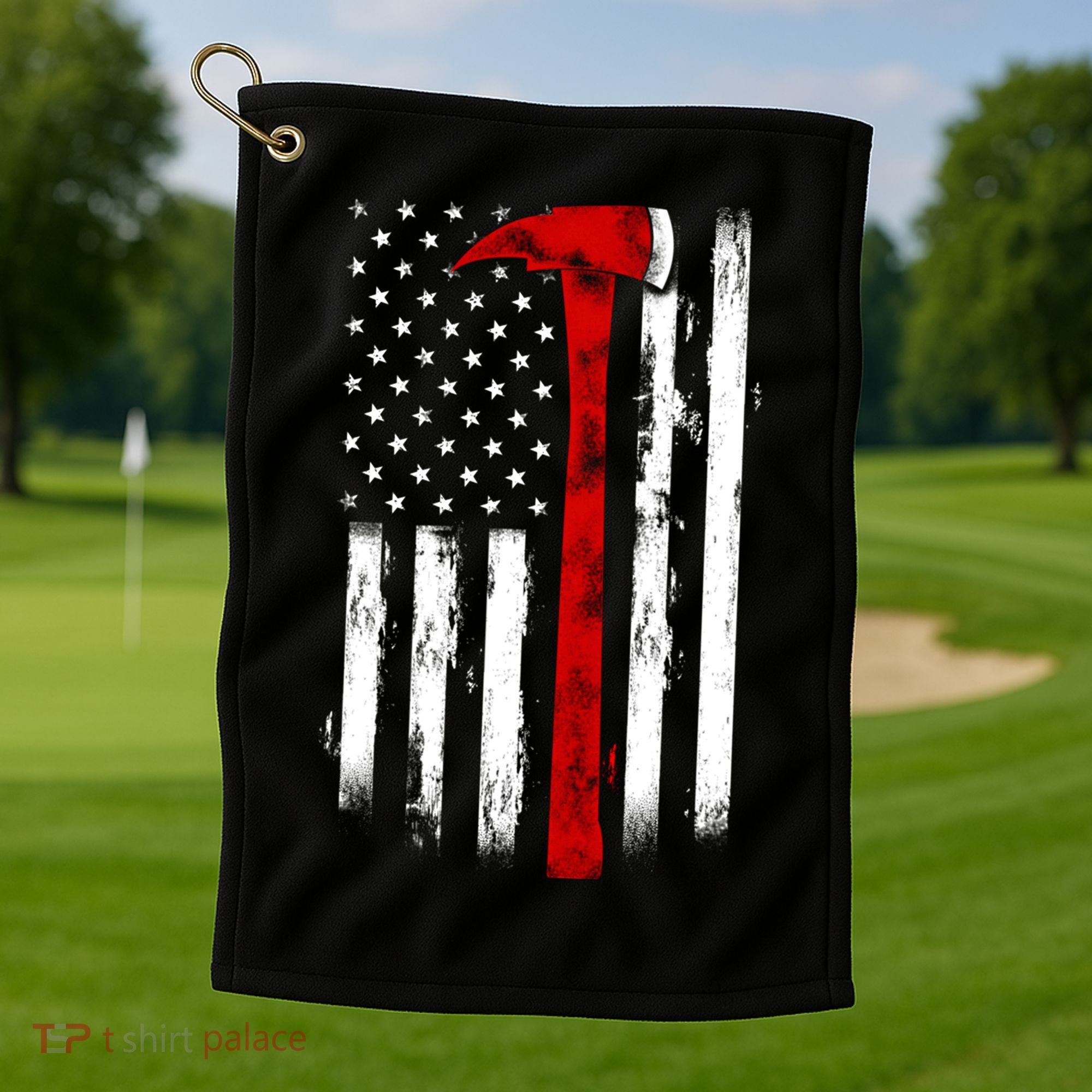 Fire Ax Fire Departt Firefighter American Axe Flag Gift Golf Towel