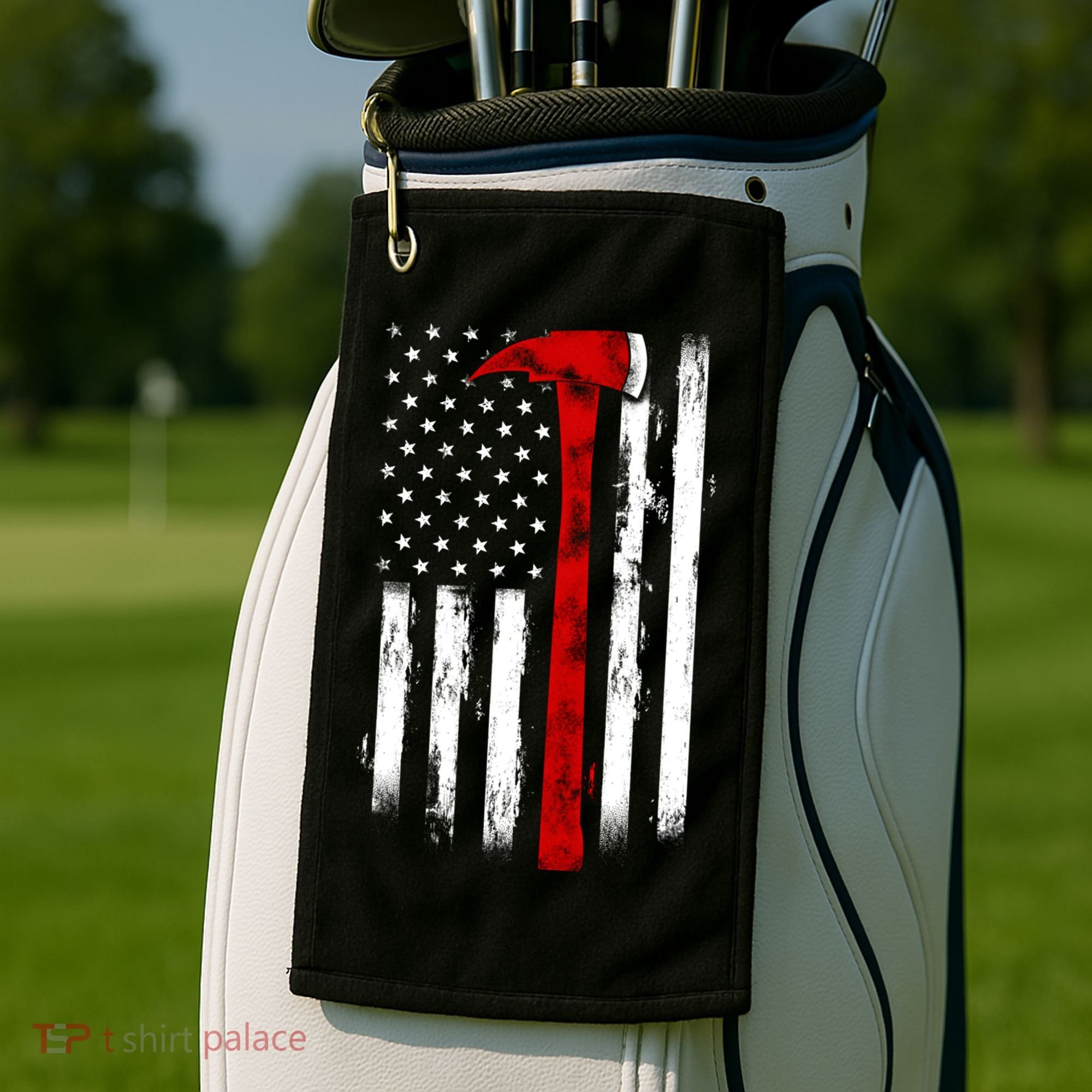 Fire Ax Fire Departt Firefighter American Axe Flag Gift Golf Towel
