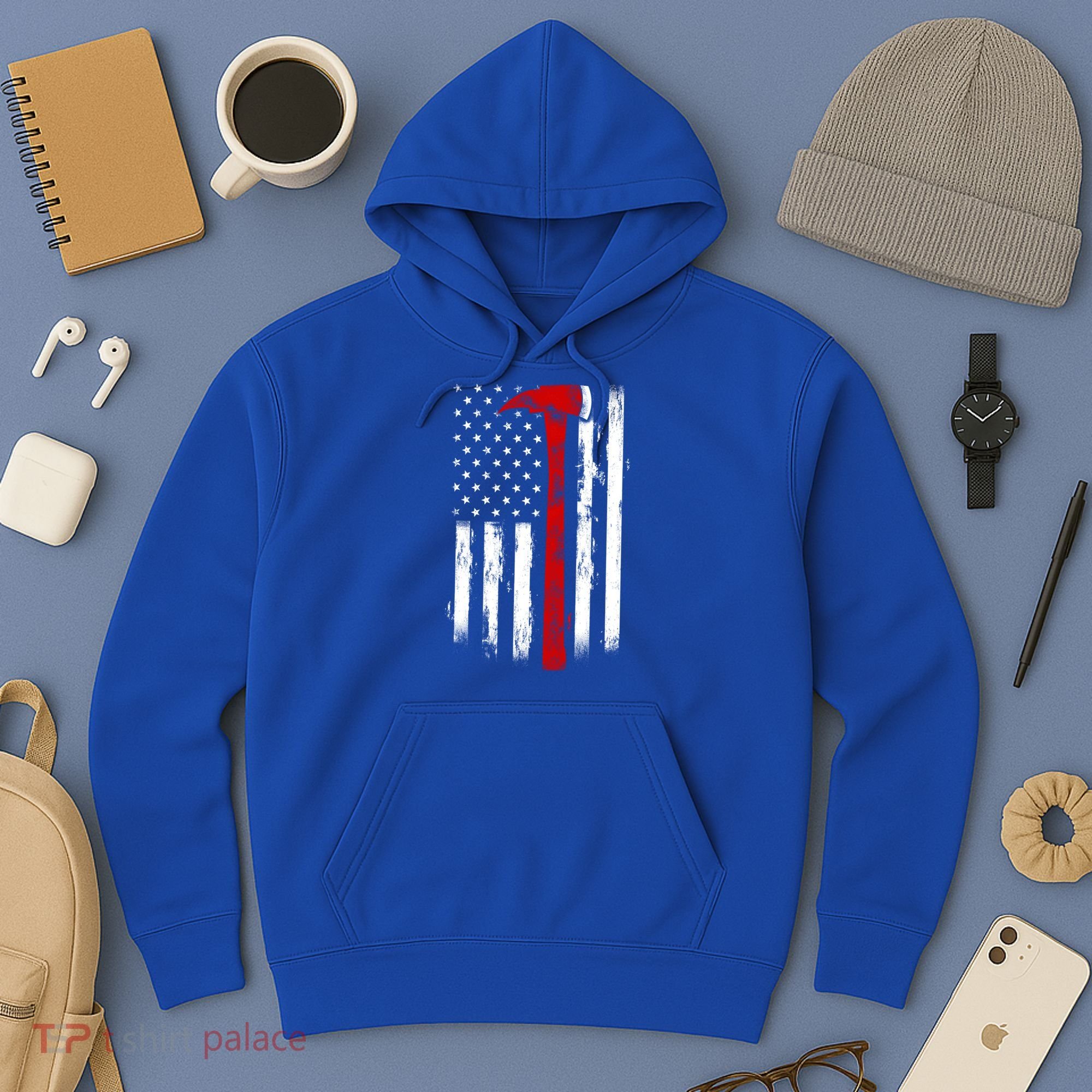 Fire Ax Fire Departt Firefighter American Axe Flag Gift Hoodie