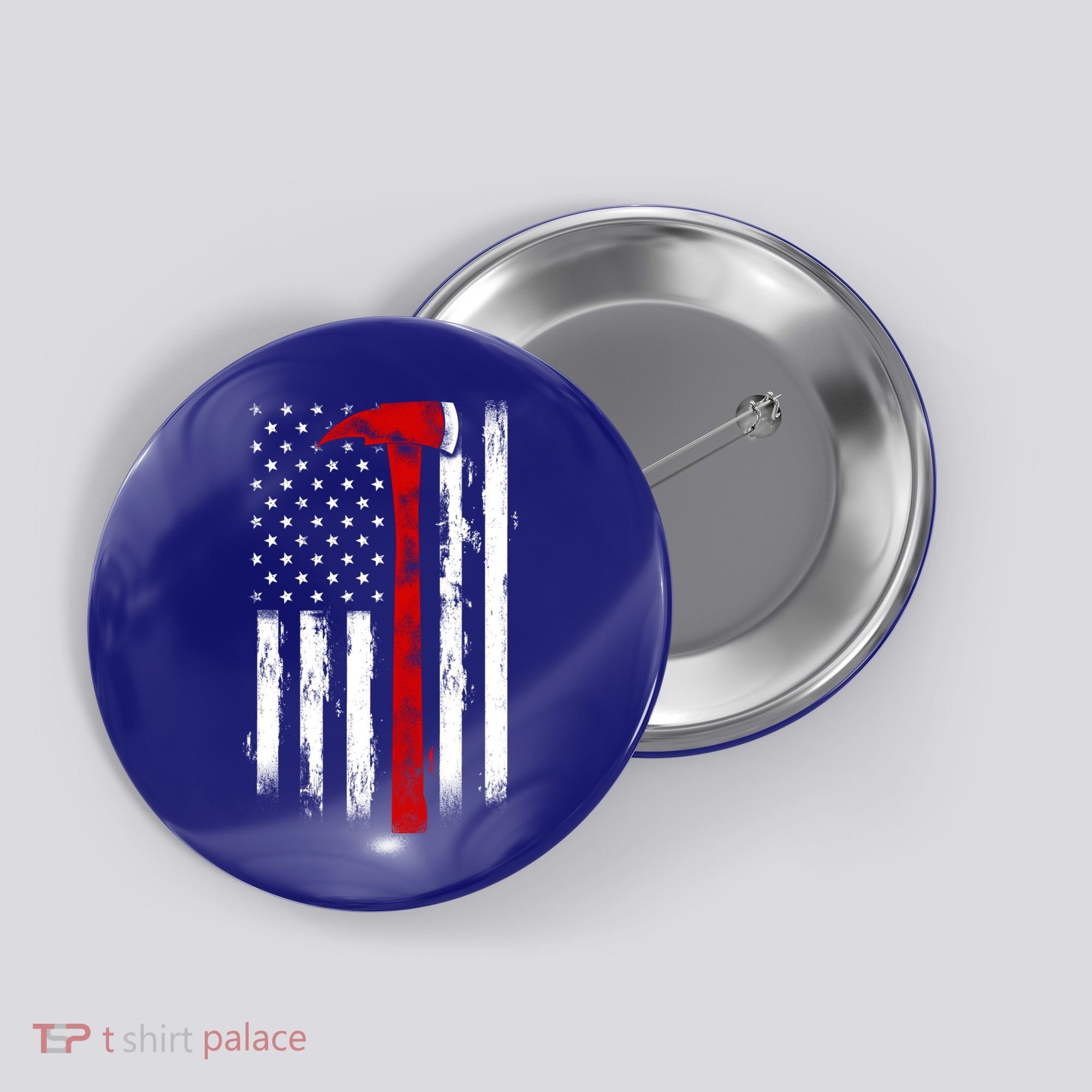 Fire Ax Fire Departt Firefighter American Axe Flag Gift Button