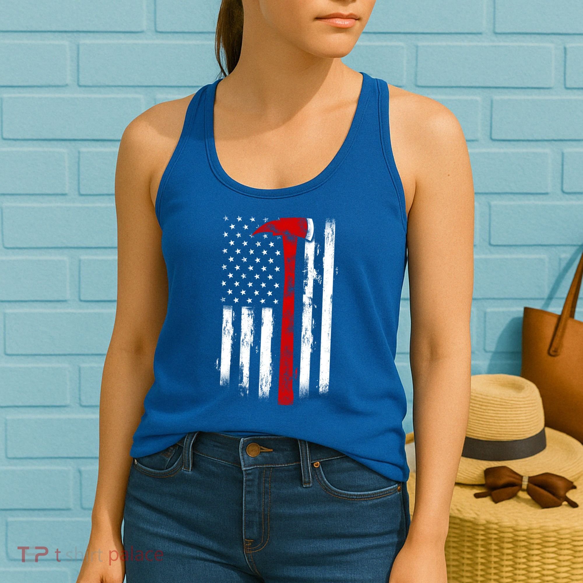 Fire Ax Fire Departt Firefighter American Axe Flag Gift Women's Tank Top