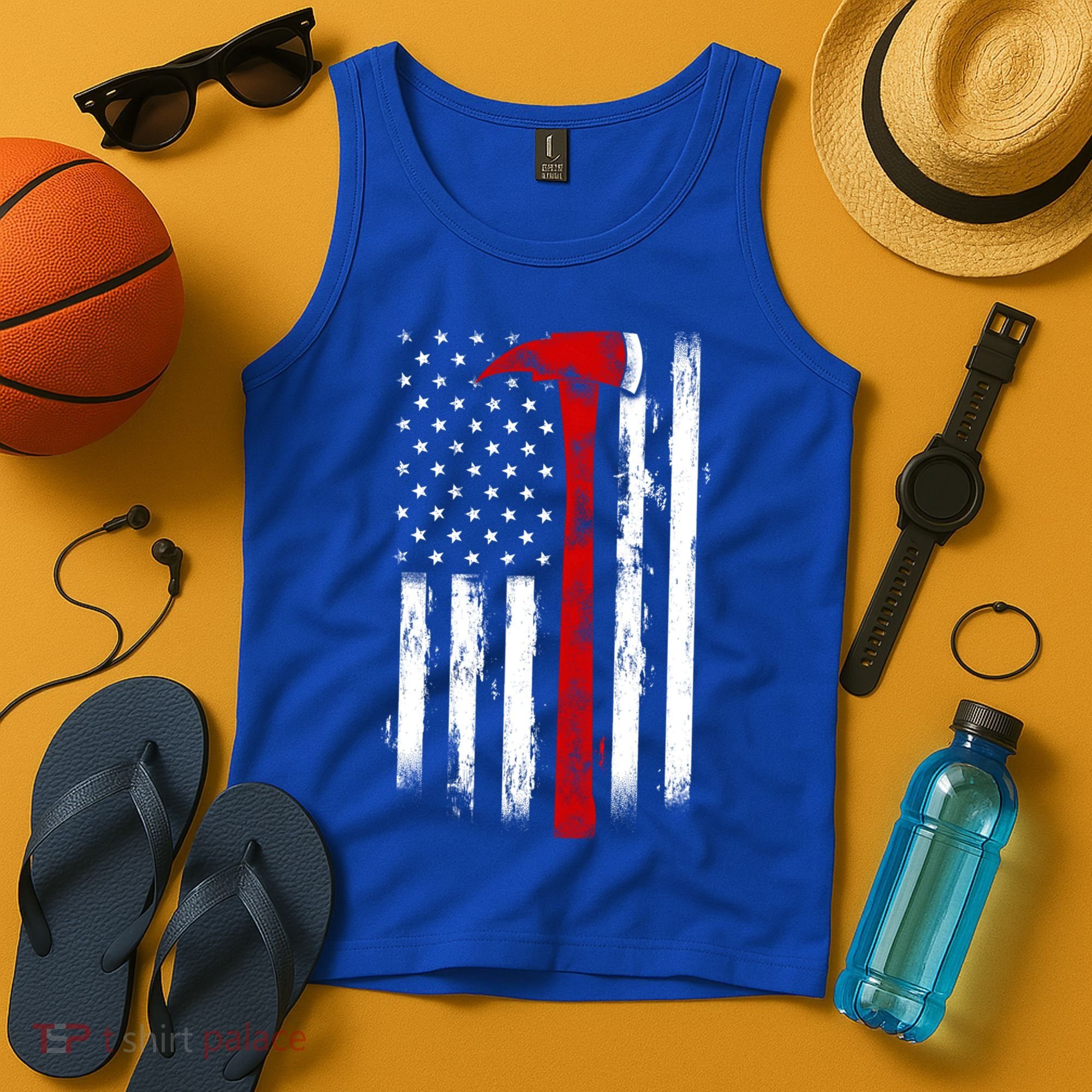 Fire Ax Fire Departt Firefighter American Axe Flag Gift Tank Top