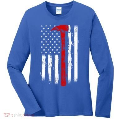 Fire Ax Fire Departt Firefighter American Axe Flag Gift Women's Long Sleeve Shirt
