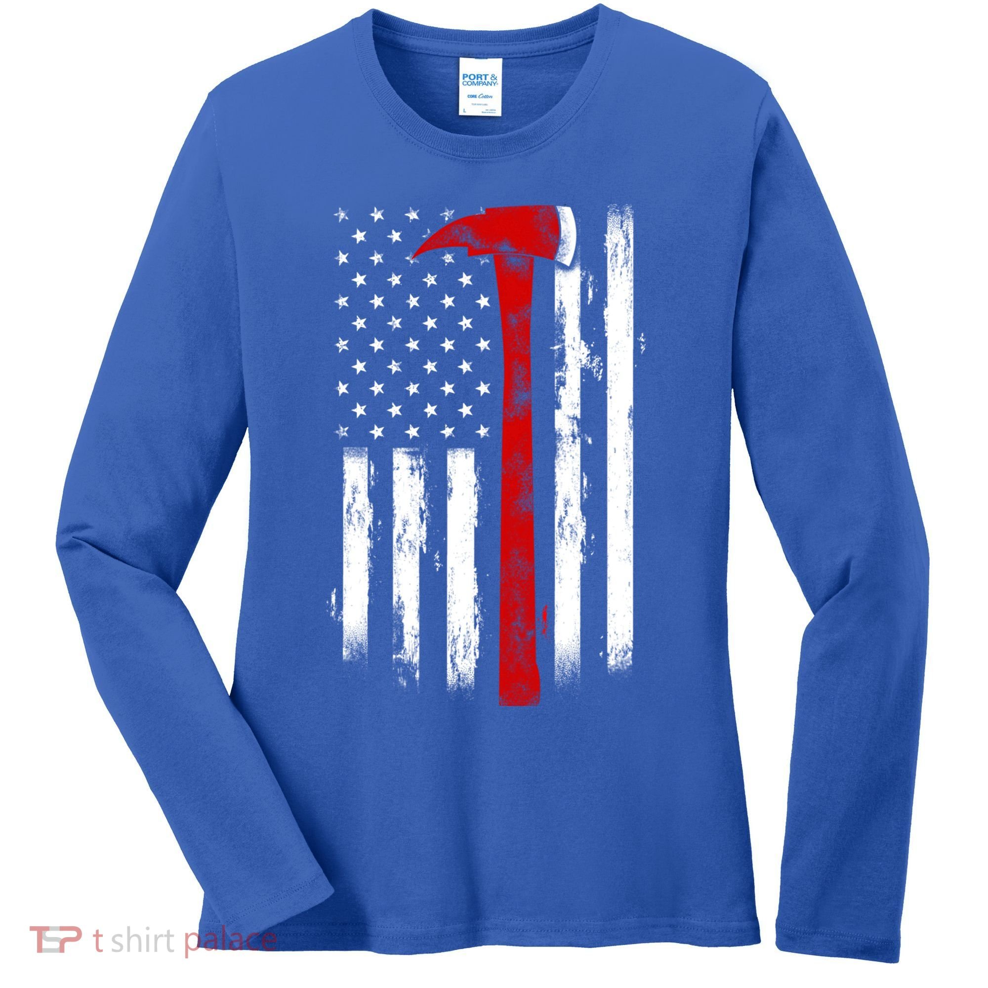 Fire Ax Fire Departt Firefighter American Axe Flag Gift Women's Long Sleeve Shirt