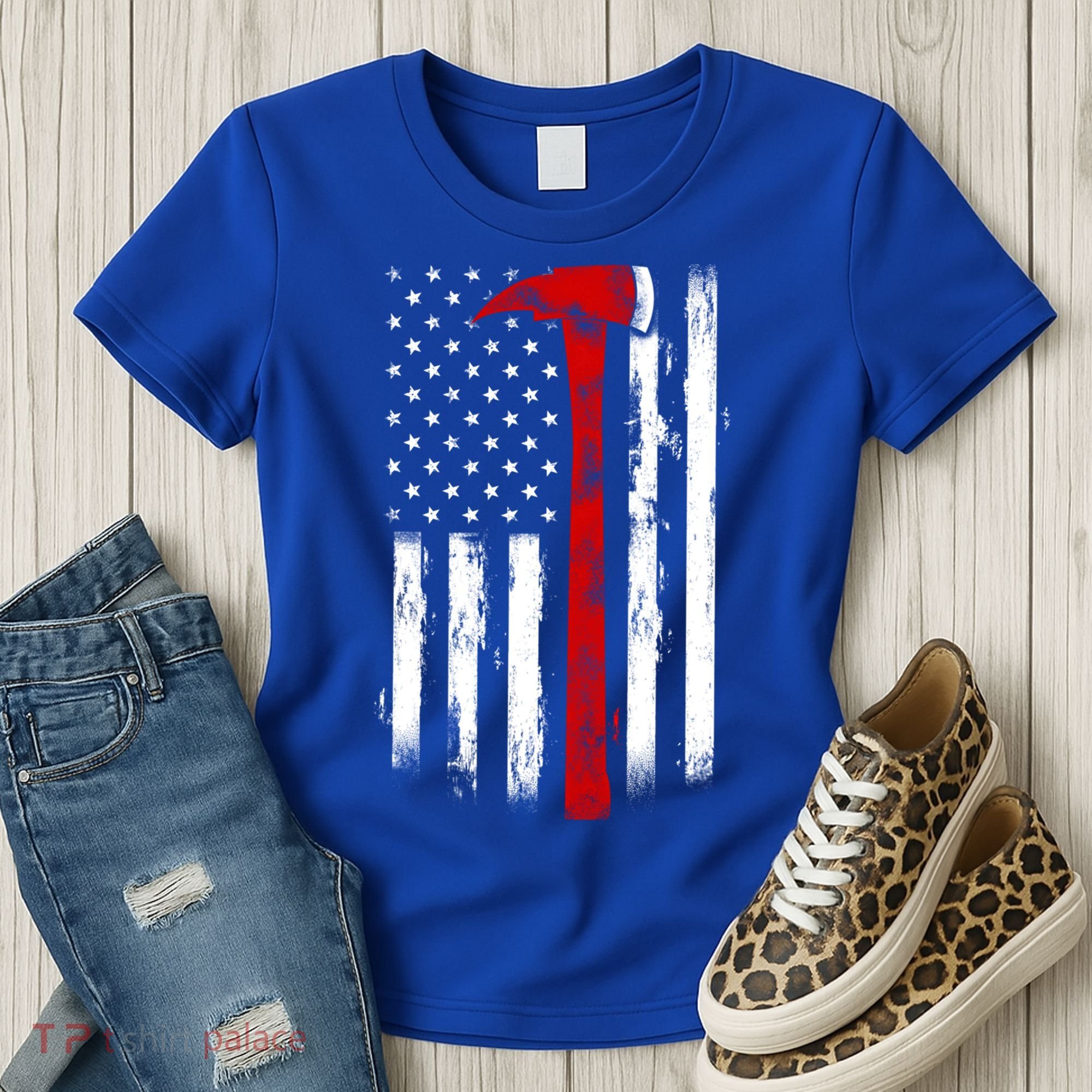 Fire Ax Fire Departt Firefighter American Axe Flag Gift Women's T-Shirt