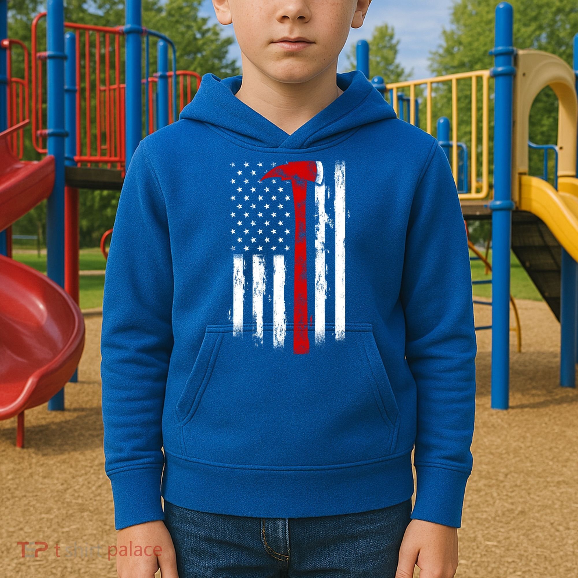 Fire Ax Fire Departt Firefighter American Axe Flag Gift Kids Hoodie