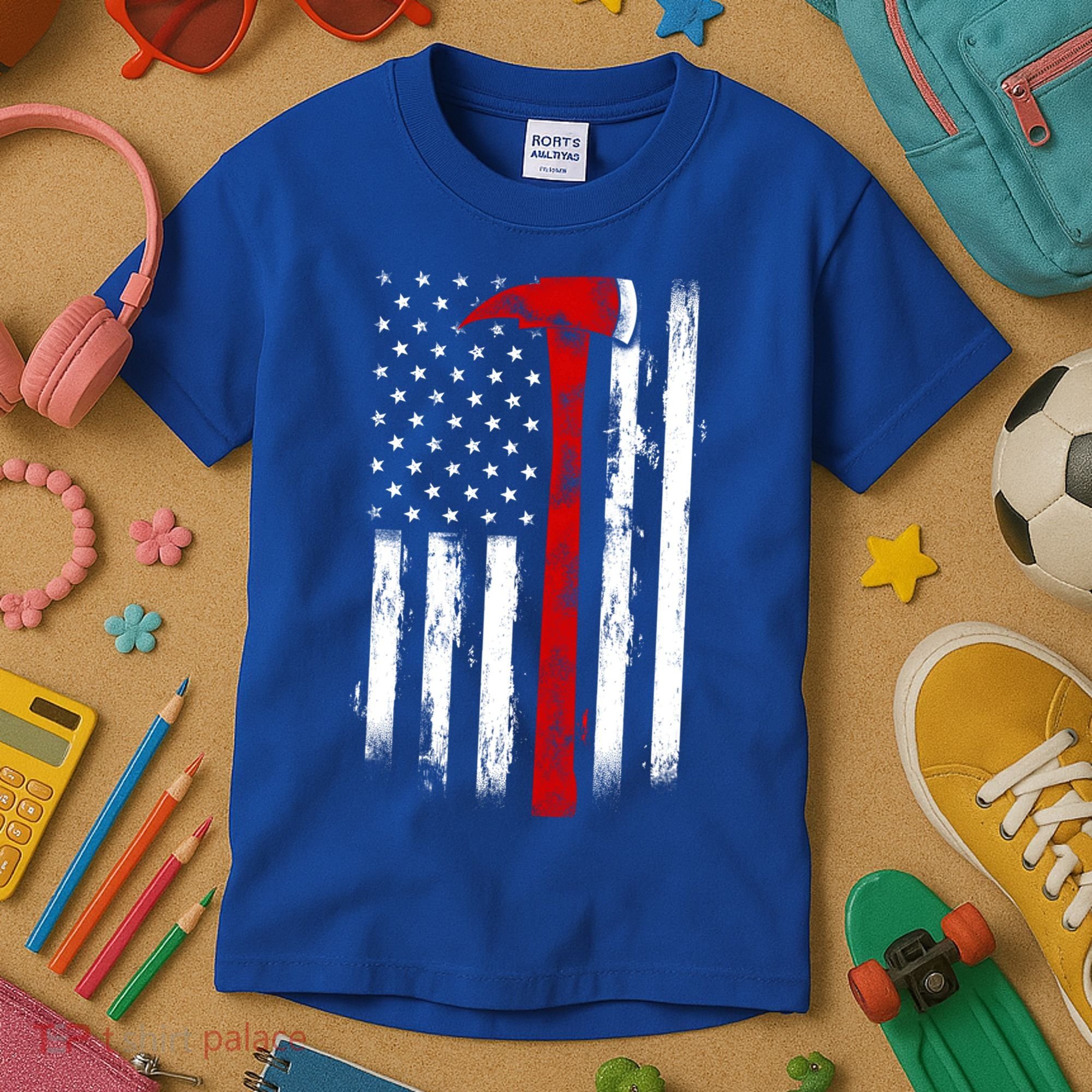 Fire Ax Fire Departt Firefighter American Axe Flag Gift Kids T-Shirt