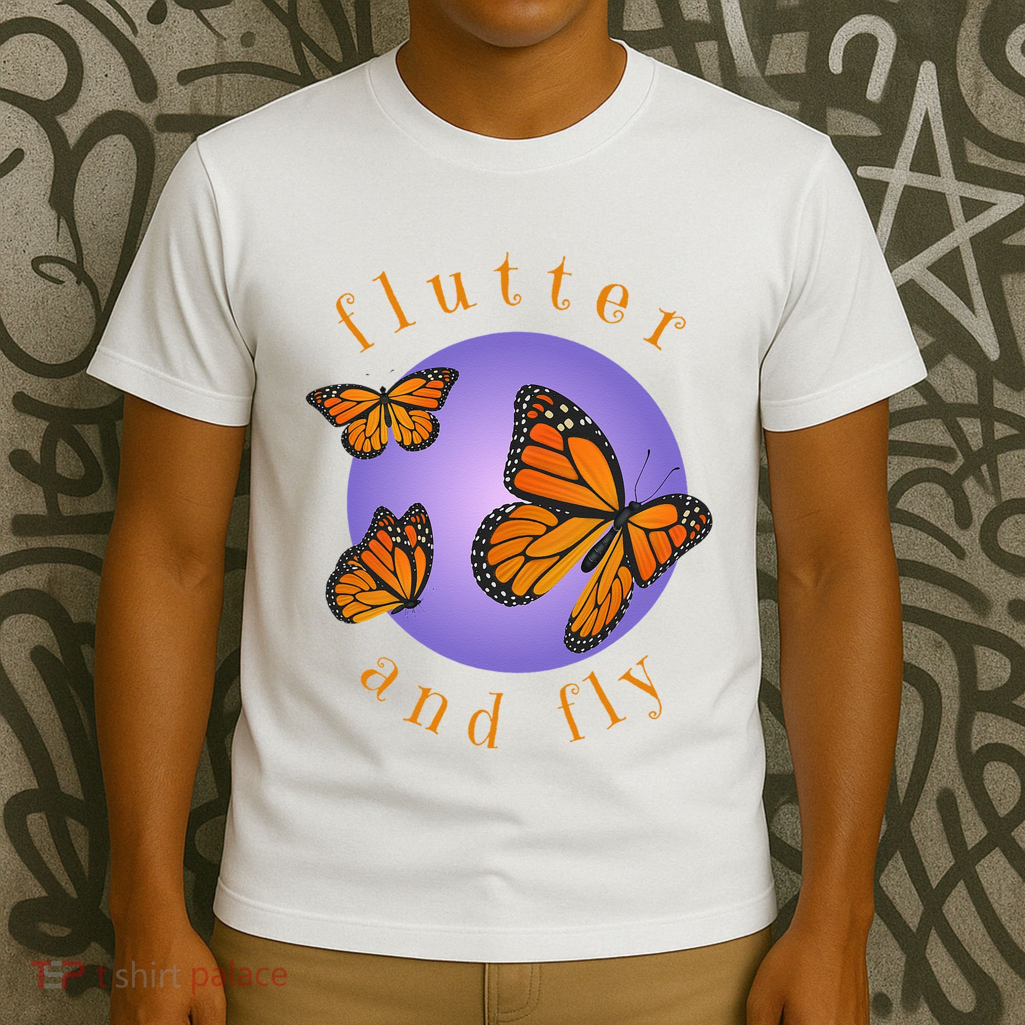 Flutter And Fly Apparel Monarch Butterflies On Glowing Moon T-Shirt