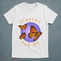 Flutter And Fly Apparel Monarch Butterflies On Glowing Moon T-Shirt thumb 5