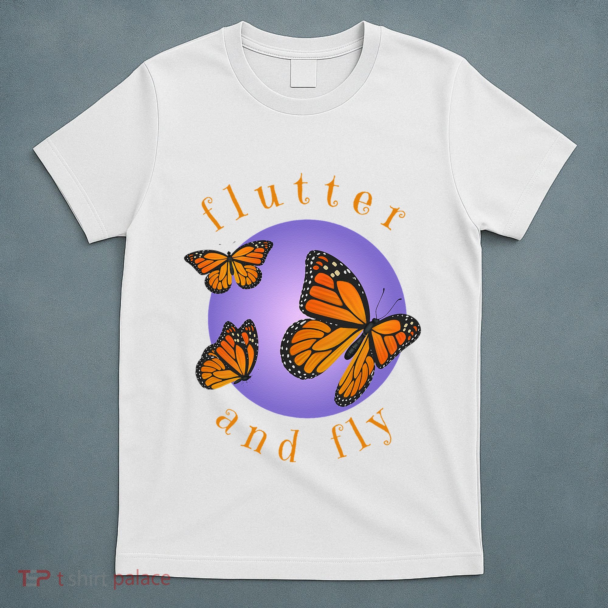 Flutter And Fly Apparel Monarch Butterflies On Glowing Moon T-Shirt