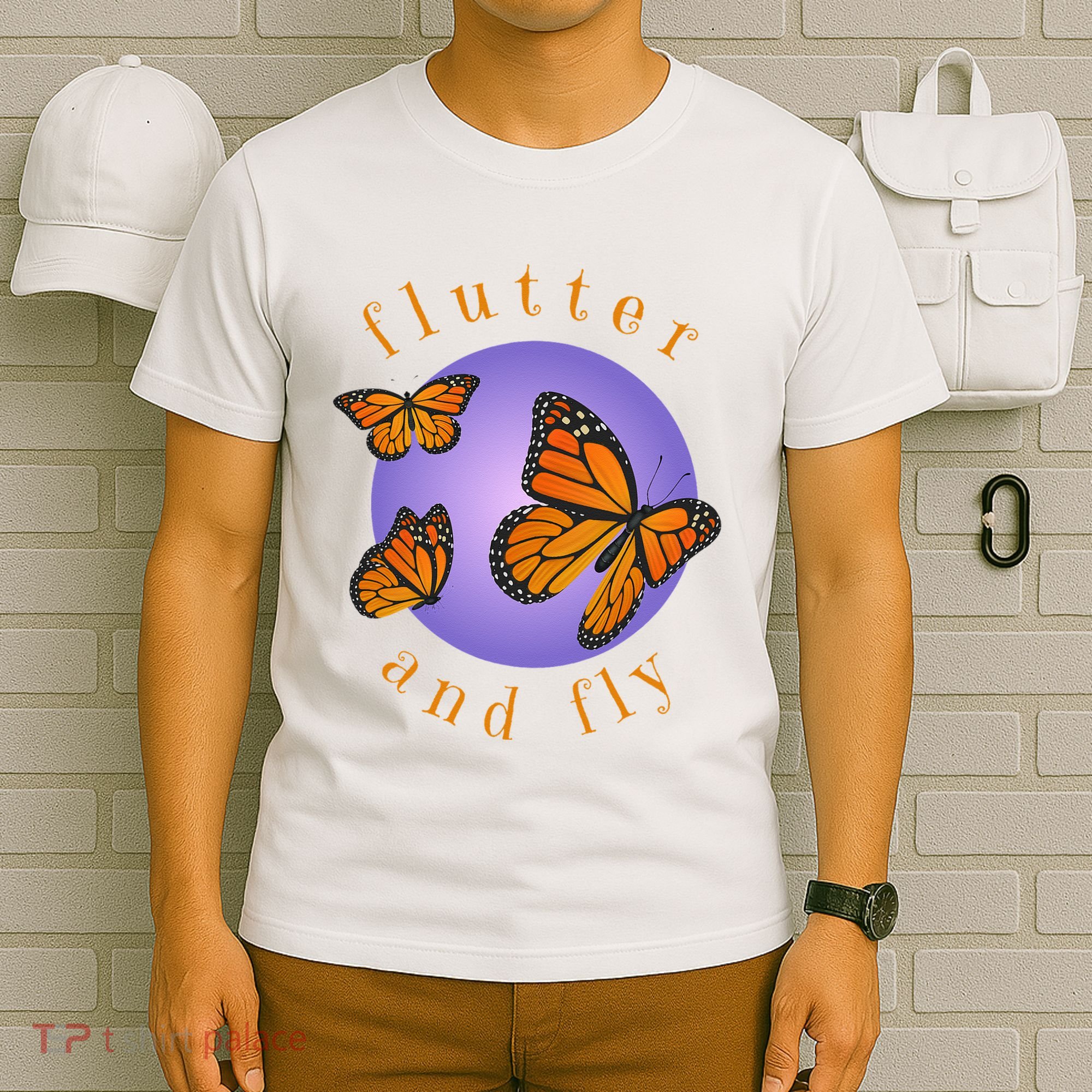 Flutter And Fly Apparel Monarch Butterflies On Glowing Moon T-Shirt