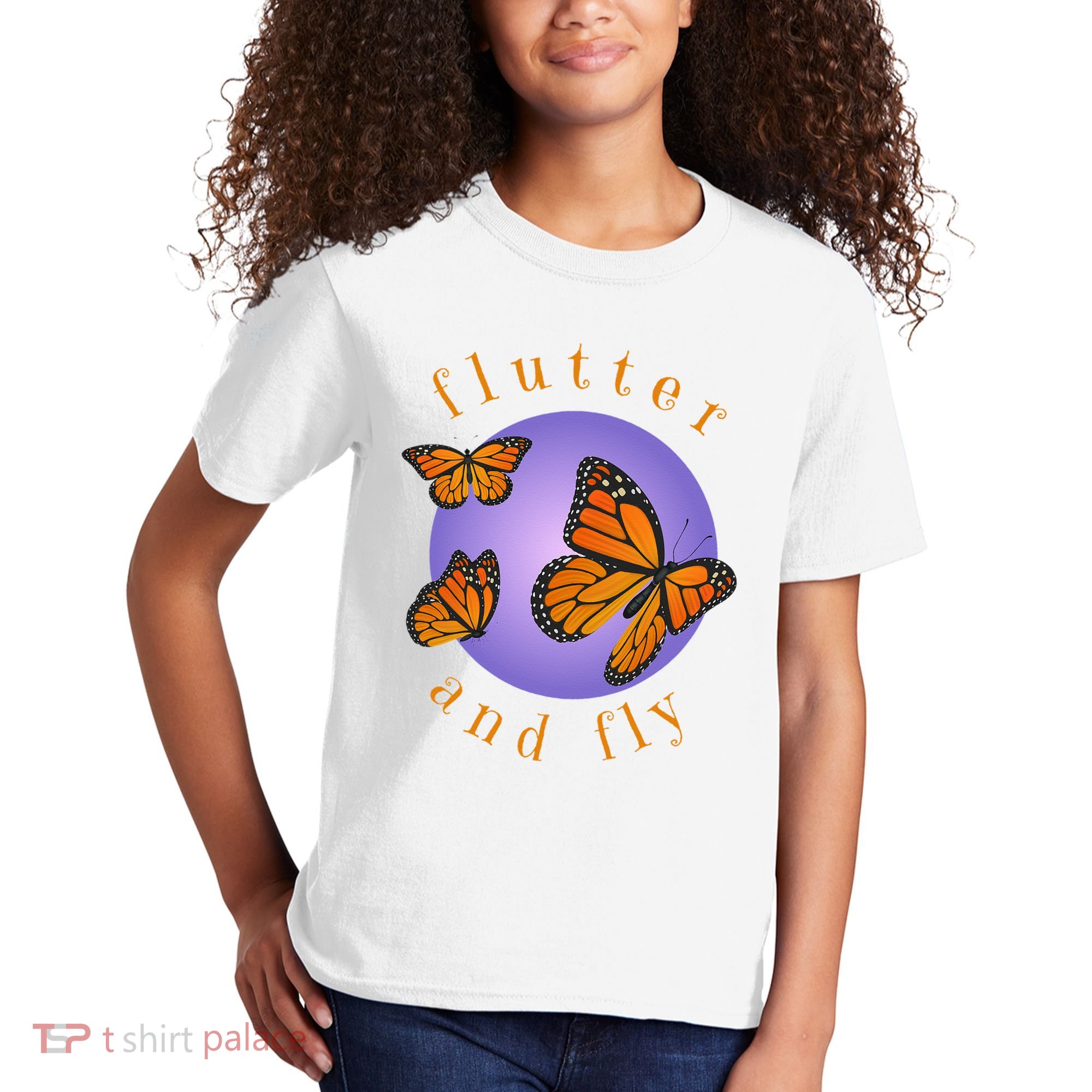 Flutter And Fly Apparel Monarch Butterflies On Glowing Moon Kids T-Shirt