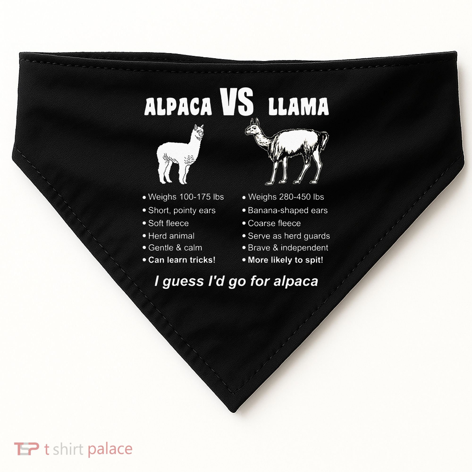 Funny Animal Facts Differences Llama Vs Alpaca Squad Lovers USA-Made Doggie Bandana