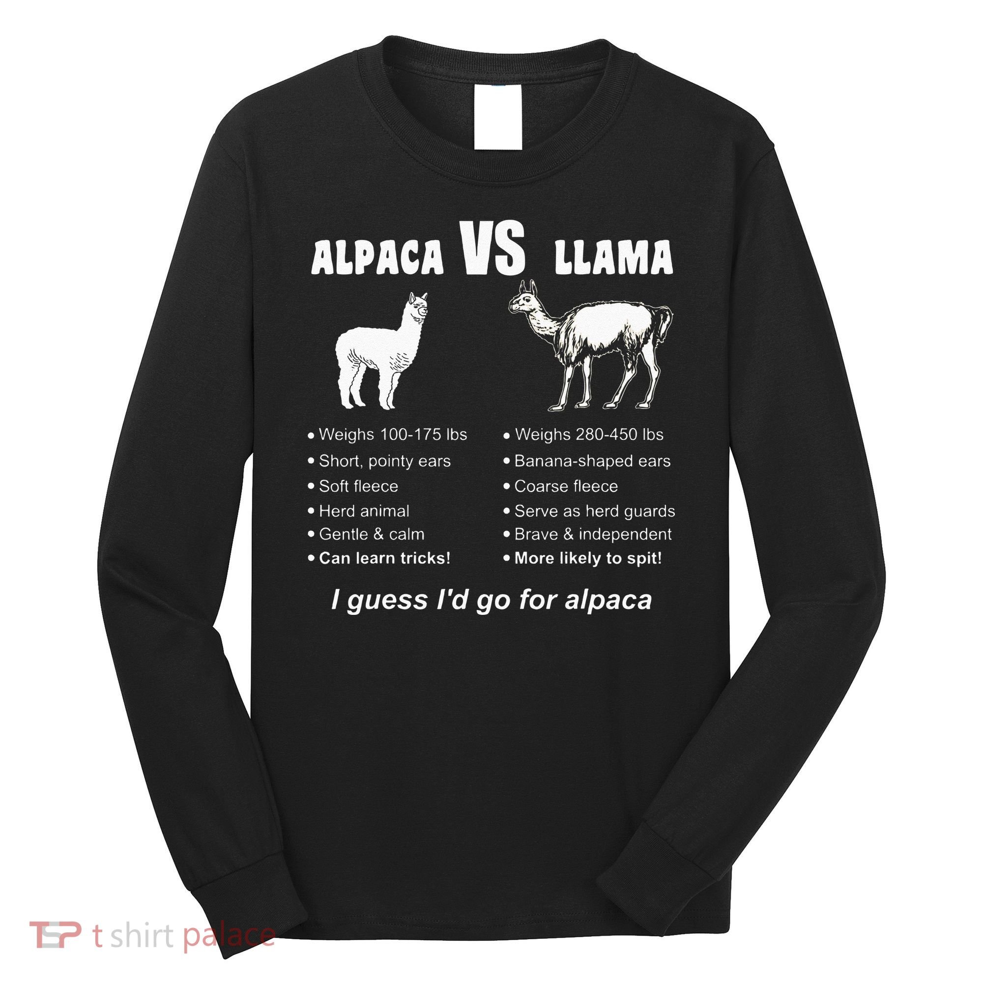 Funny Animal Facts Differences Llama Vs Alpaca Squad Lovers Long Sleeve Shirt