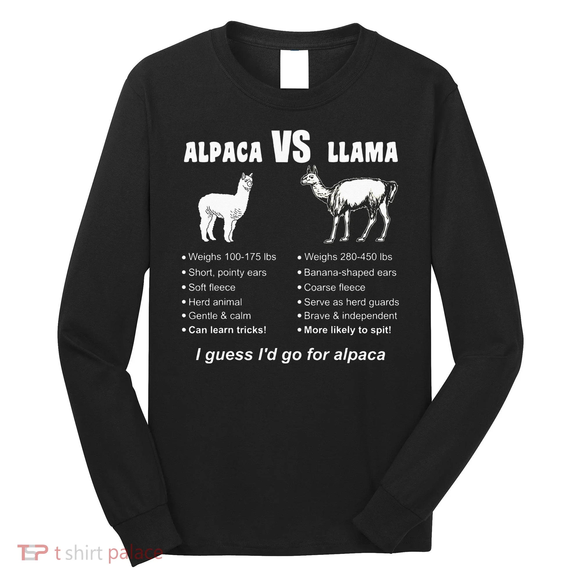 Funny Animal Facts Differences Llama Vs Alpaca Squad Lovers Long Sleeve Shirt
