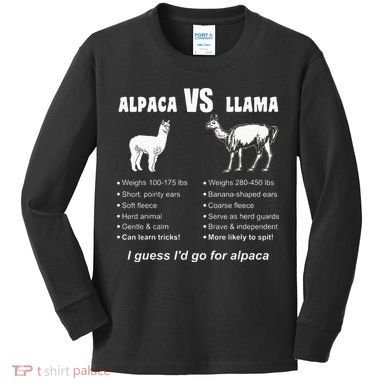 Funny Animal Facts Differences Llama Vs Alpaca Squad Lovers Kids Long Sleeve Shirt