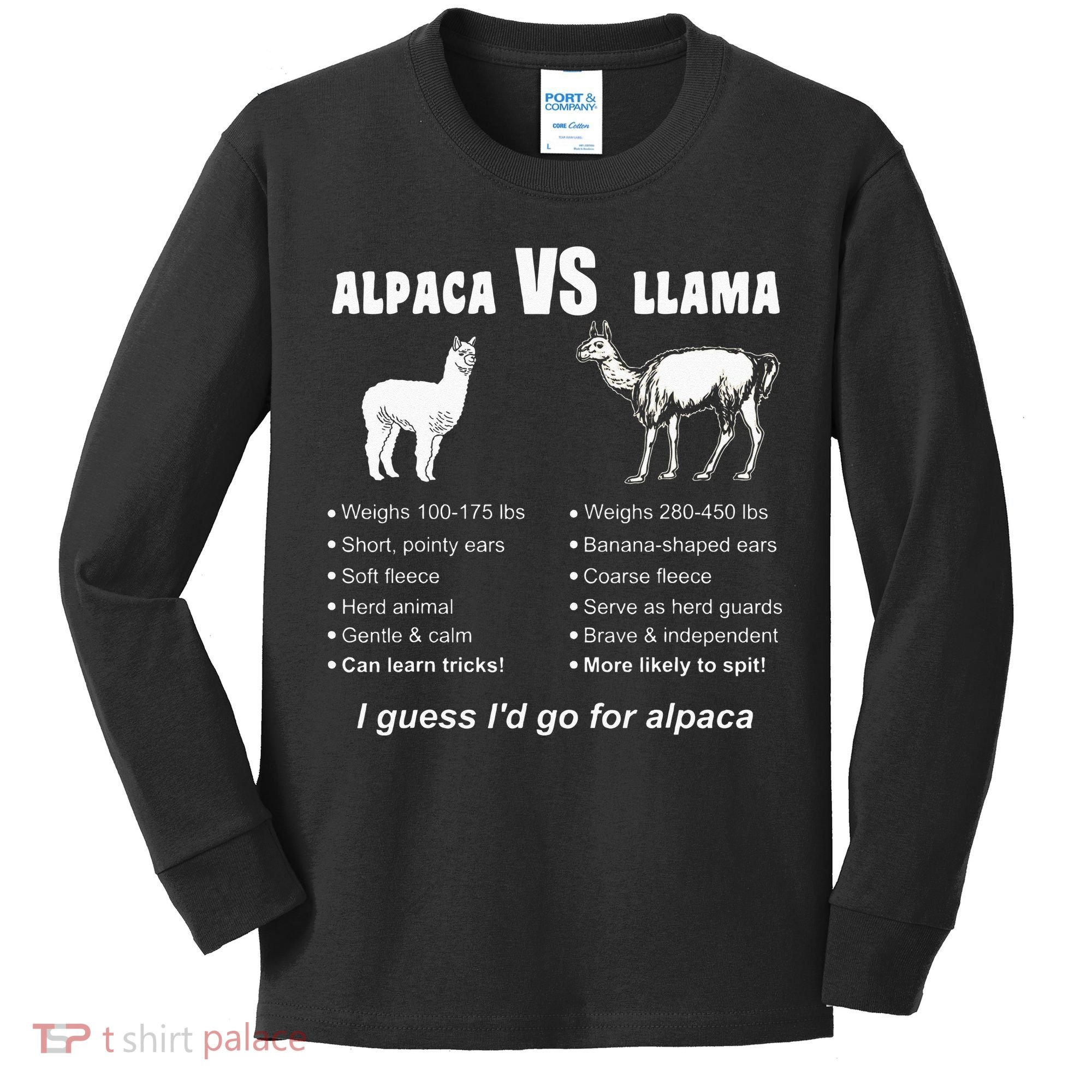 Funny Animal Facts Differences Llama Vs Alpaca Squad Lovers Kids Long Sleeve Shirt
