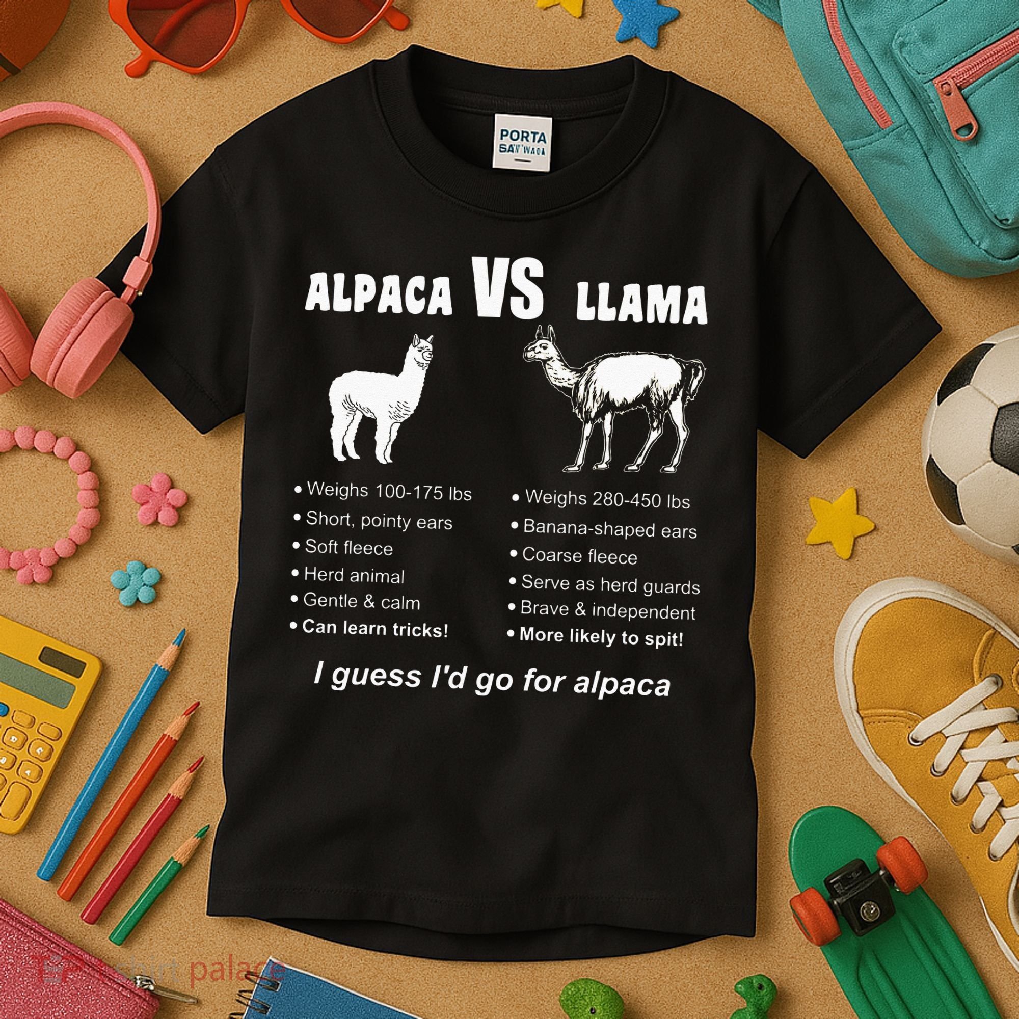 Funny Animal Facts Differences Llama Vs Alpaca Squad Lovers Kids T-Shirt