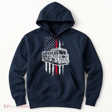 Fireman American Flag Firefighter Fire Truck Hoodie