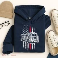 Fireman American Flag Firefighter Fire Truck Hoodie thumb 4