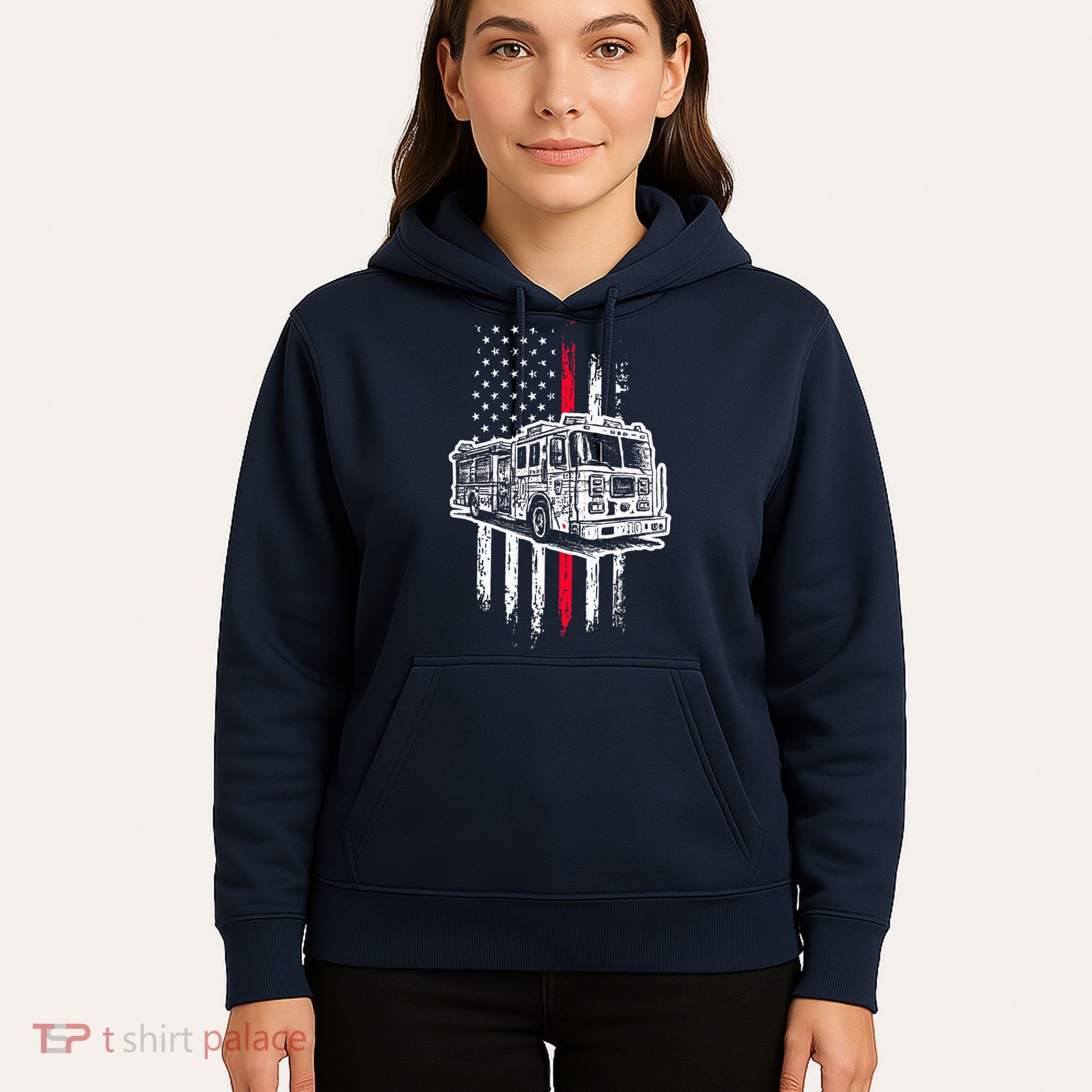 Fireman American Flag Firefighter Fire Truck Hoodie