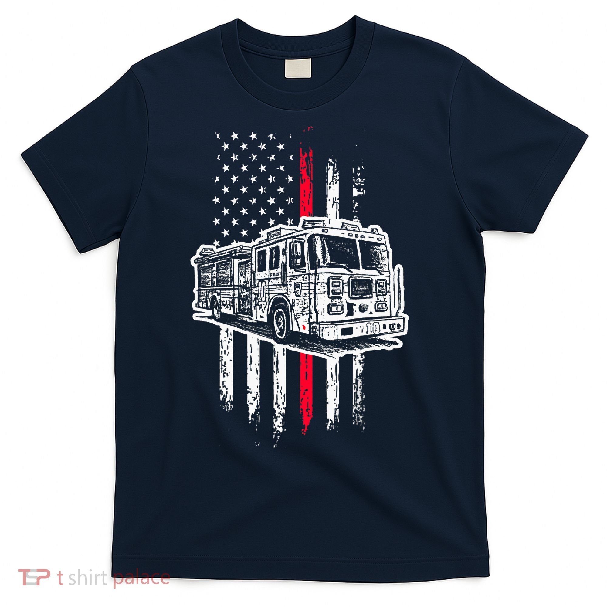 Fireman American Flag Firefighter Fire Truck T-Shirt