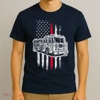 Fireman American Flag Firefighter Fire Truck T-Shirt thumb 3