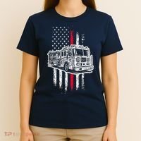 Fireman American Flag Firefighter Fire Truck T-Shirt thumb 4