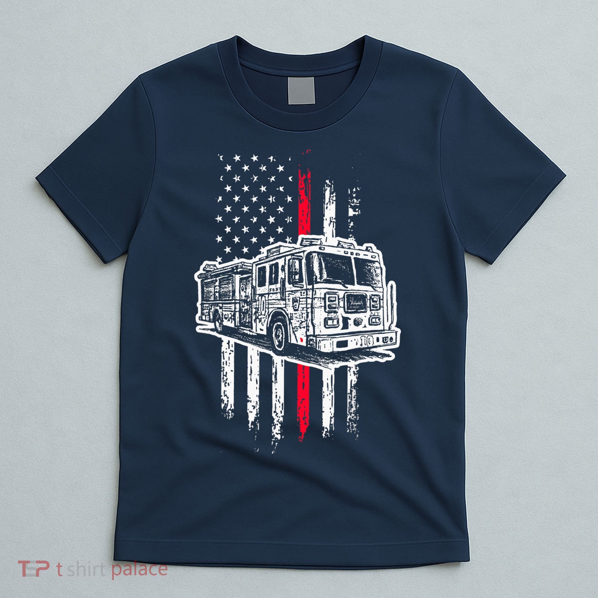 Fireman American Flag Firefighter Fire Truck T-Shirt