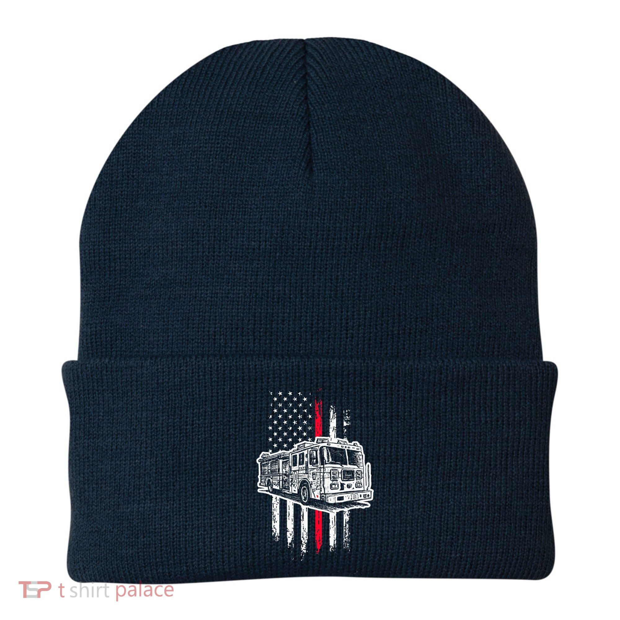 Fireman American Flag Firefighter Fire Truck Beanie