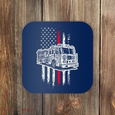 Fireman American Flag Firefighter Fire Truck Coaster