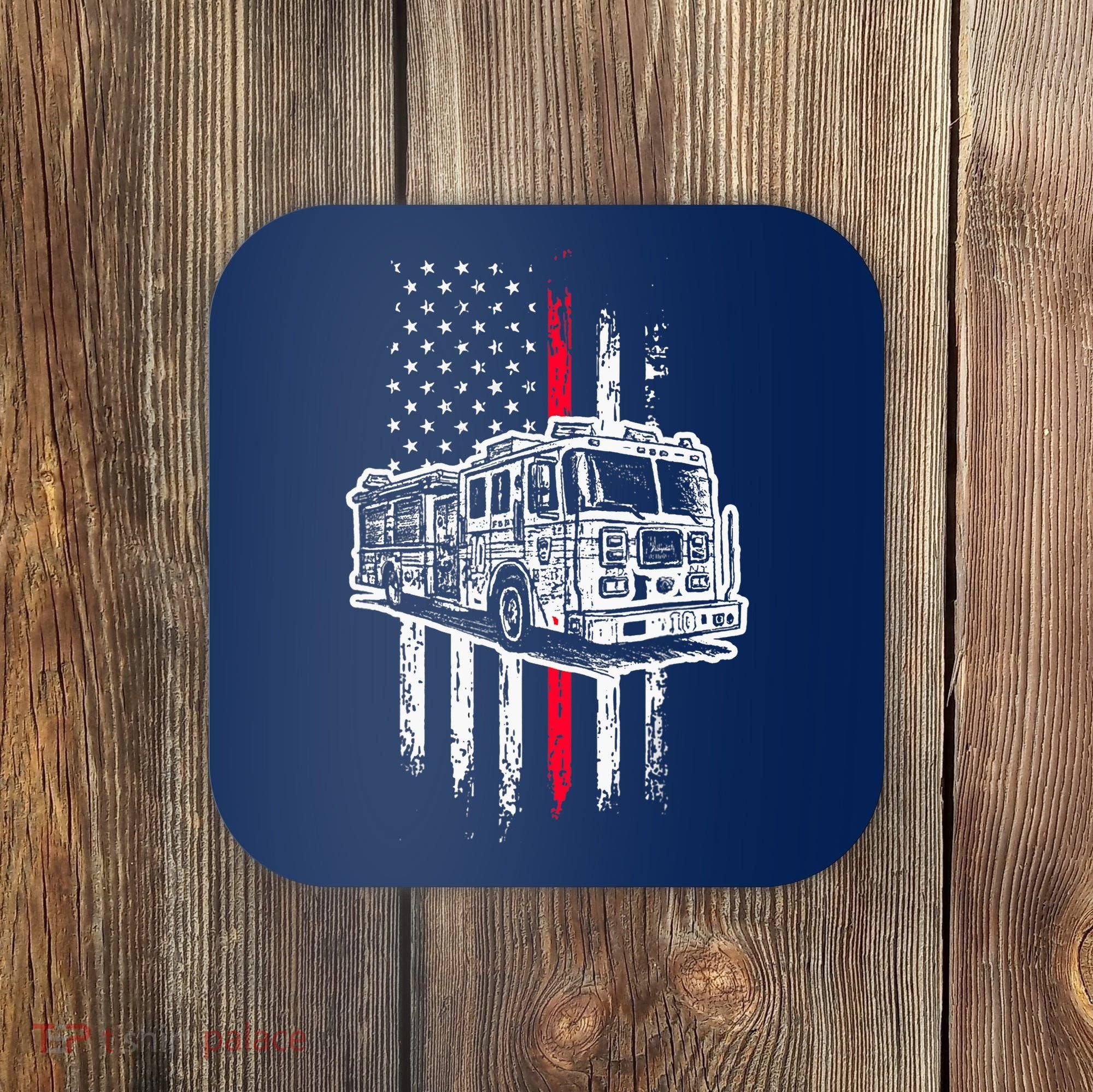 Fireman American Flag Firefighter Fire Truck Coaster