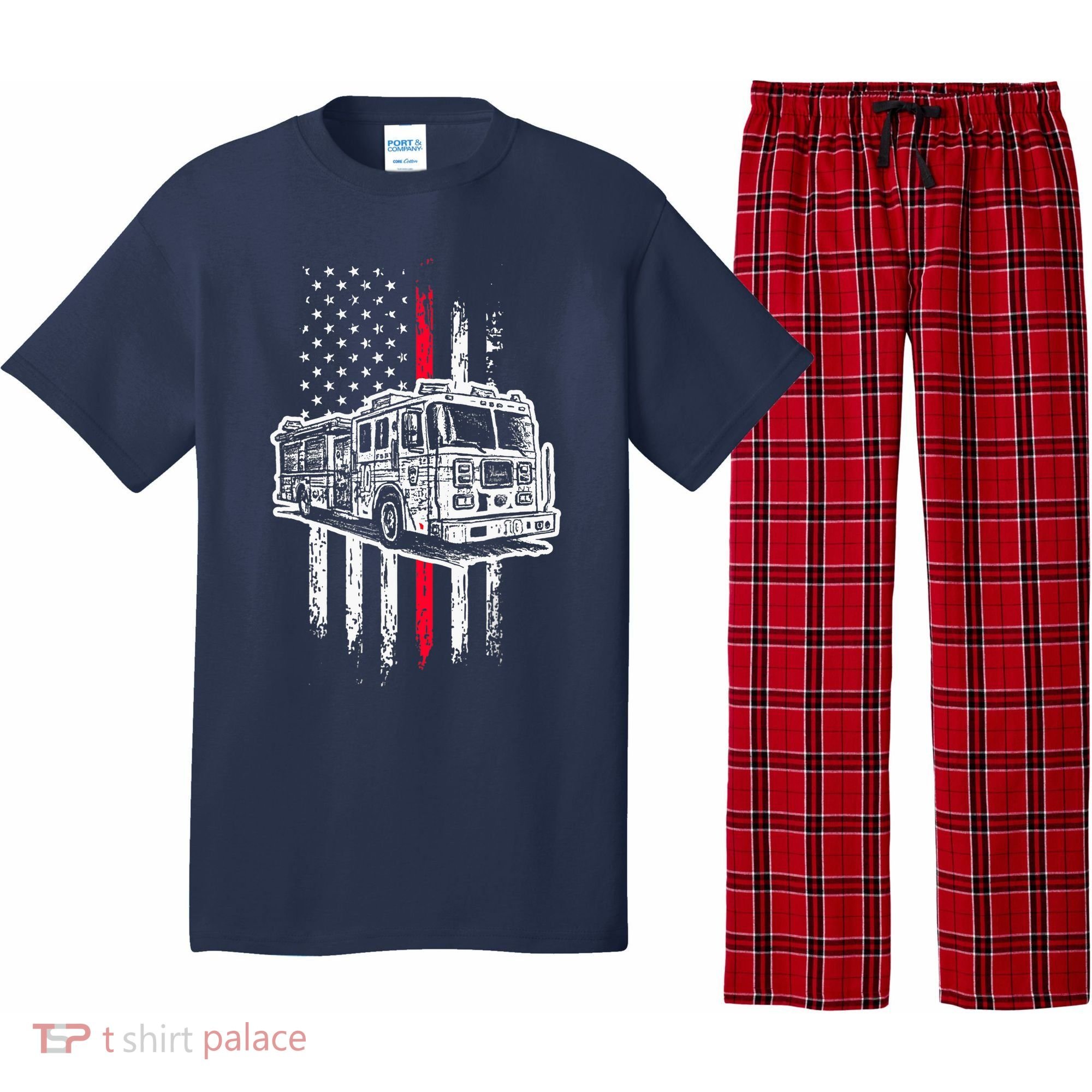 Fireman American Flag Firefighter Fire Truck Pajama Set