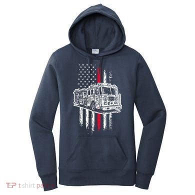 Fireman American Flag Firefighter Fire Truck Women's Hoodie