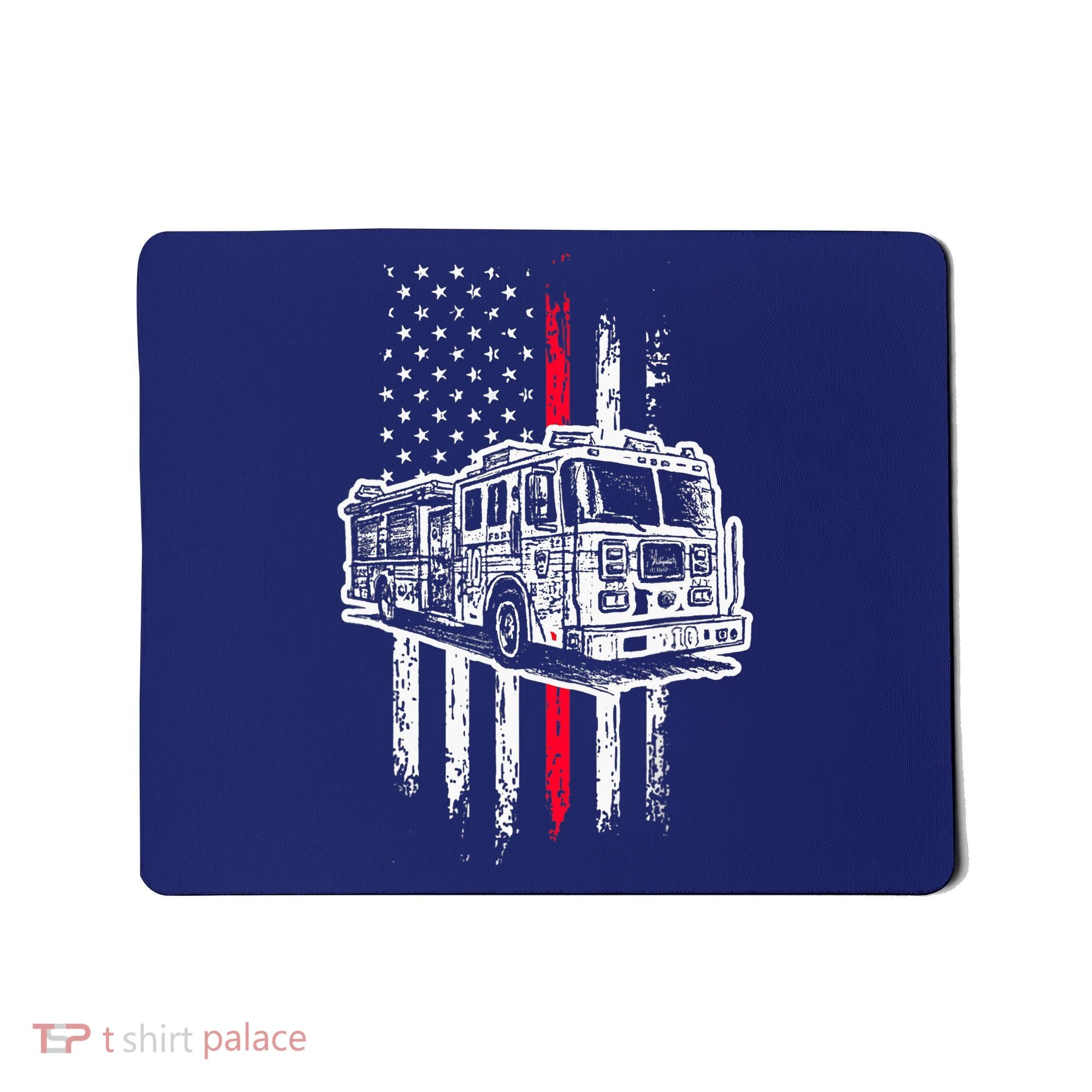 Fireman American Flag Firefighter Fire Truck Mousepad