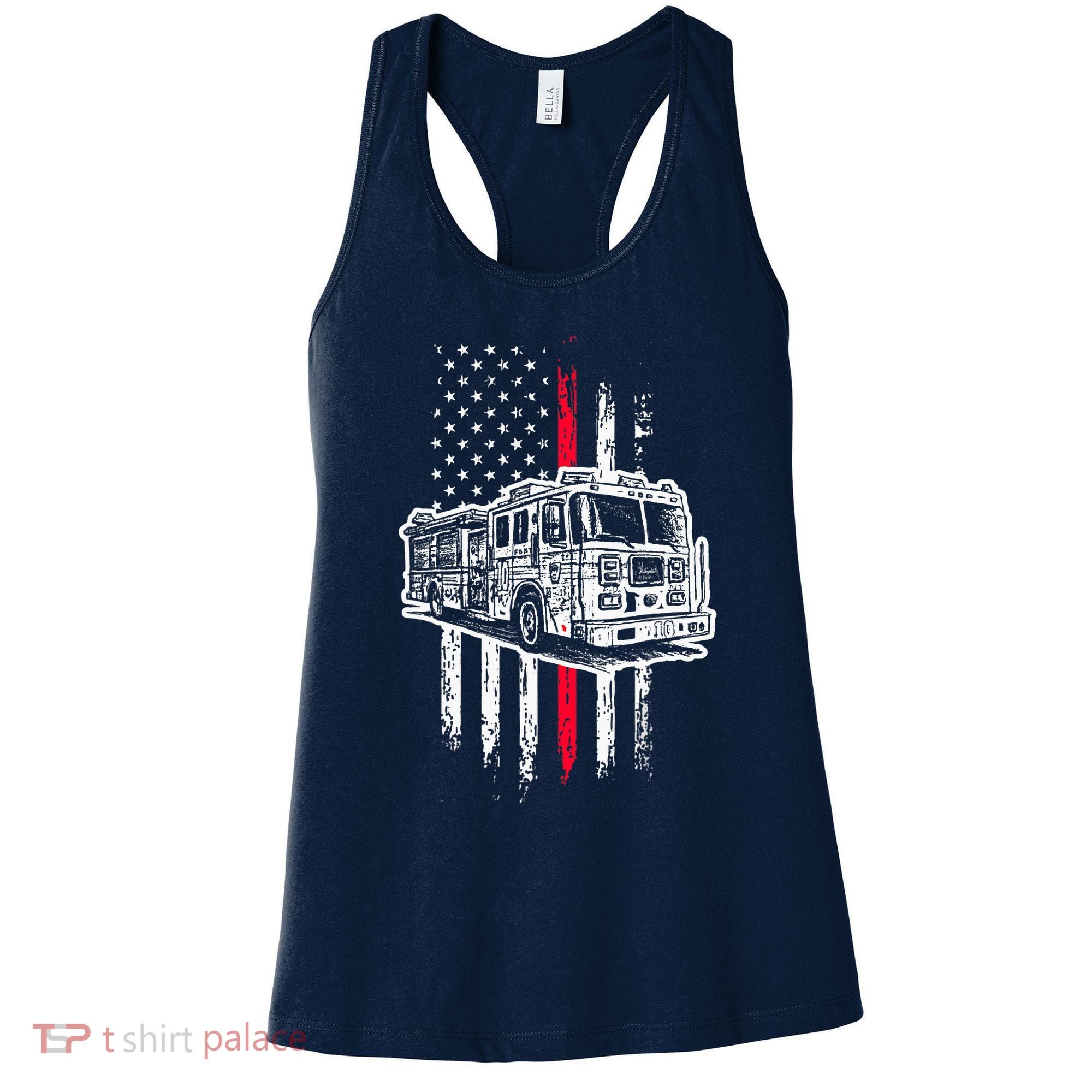 Fireman American Flag Firefighter Fire Truck Women's Tank Top