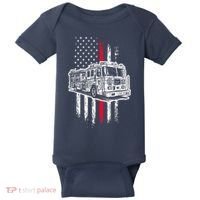 Fireman American Flag Firefighter Fire Truck Baby Bodysuit thumb 0