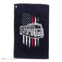 Fireman American Flag Firefighter Fire Truck Golf Towel thumb 0