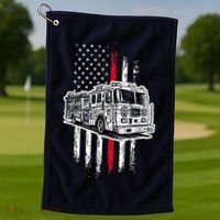 Fireman American Flag Firefighter Fire Truck Golf Towel thumb 1