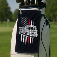 Fireman American Flag Firefighter Fire Truck Golf Towel thumb 2