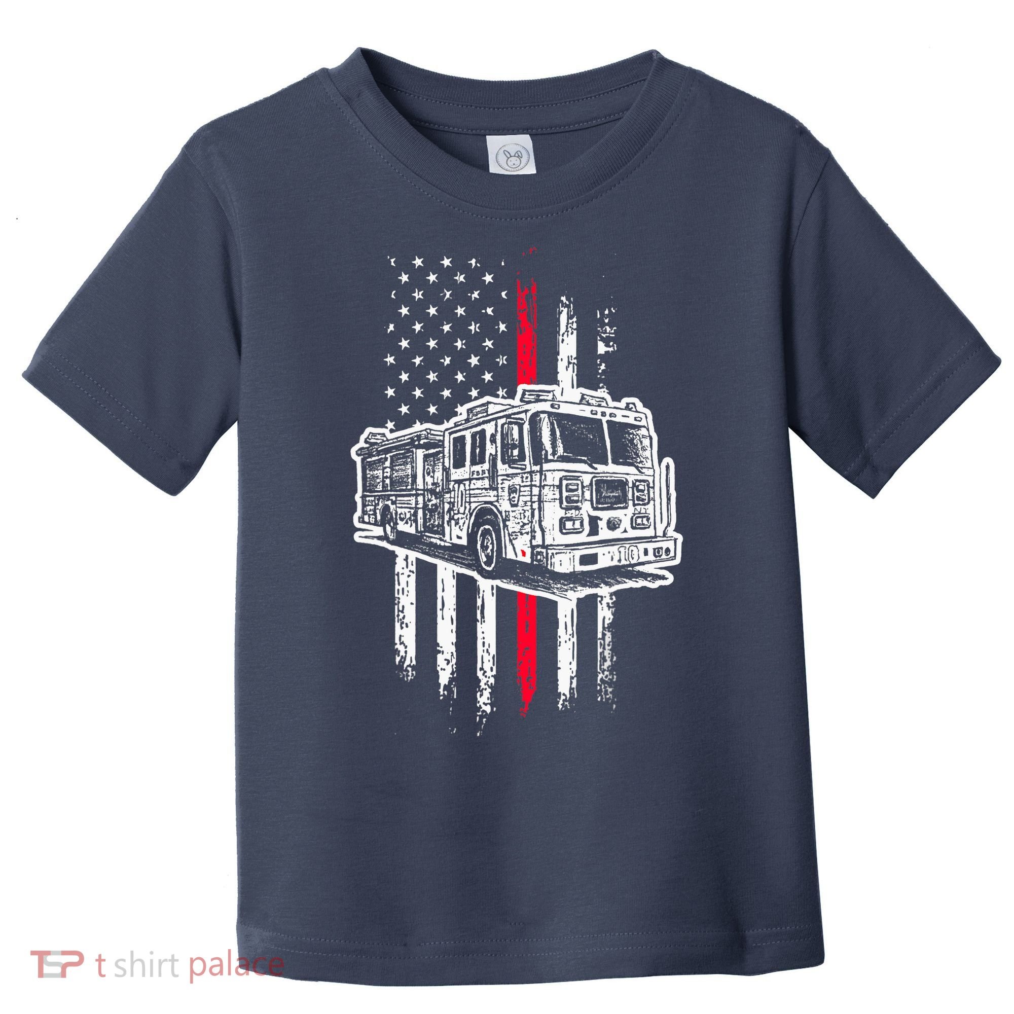 Fireman American Flag Firefighter Fire Truck Toddler T-Shirt