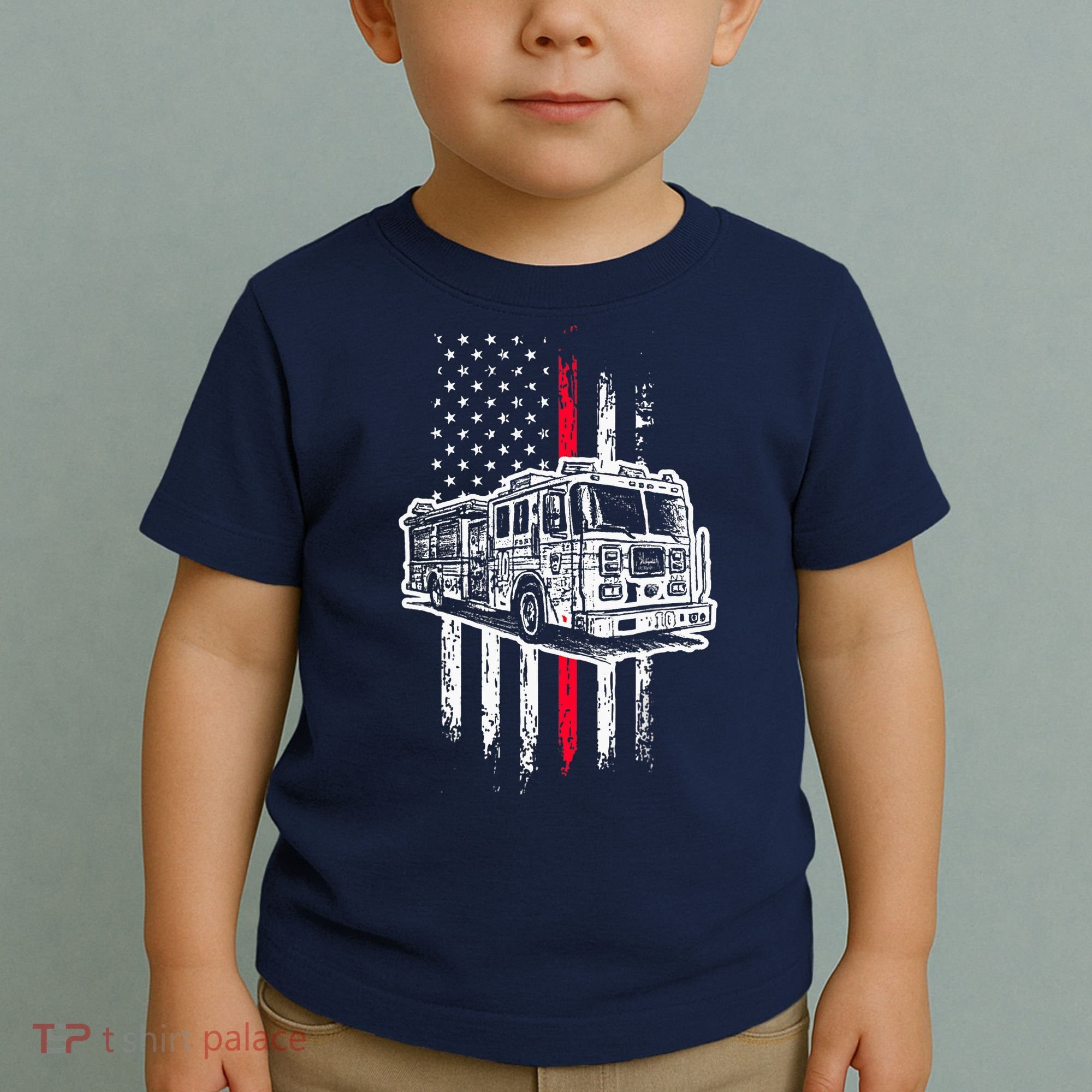 Fireman American Flag Firefighter Fire Truck Toddler T-Shirt