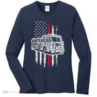 Fireman American Flag Firefighter Fire Truck Women's Long Sleeve Shirt thumb 0