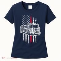 Fireman American Flag Firefighter Fire Truck Women's T-Shirt thumb 0